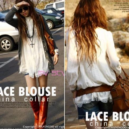 Korean Sexy Women's Long Tunic Top Vintage Lace Ladies Fitness Shirt Blouse 1036 [30369|01|01]