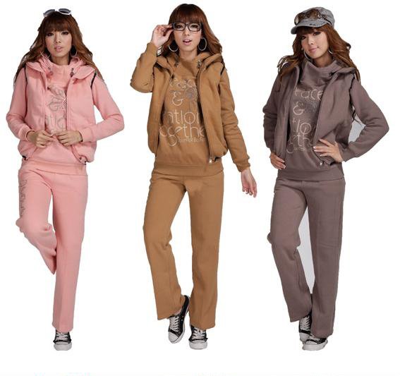Korean style! 2012 women's branded three-piece hoody/overcoat/sport wear [FREE shipping] WO01