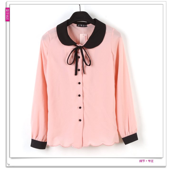 Korean style 2012fashion retro casual Lapel pure female long straight thin shirt ladies chiffon Shirts chiffon ladies shirts