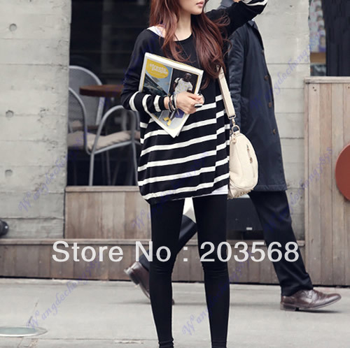 Korean Style Autumn Spring Free Size Women Stripe Long Sleeve Loose Knit Sweater Jumper Knitwear Tops