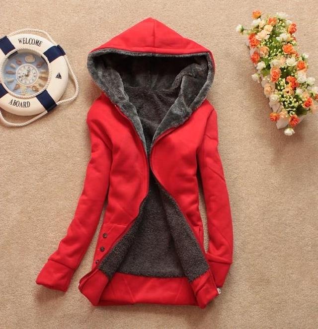 Korean style Big Size Thicken Winter Hoodie Fur Inside Long Warm Coat Six Solid Color Zipper Pockets Women Jacket