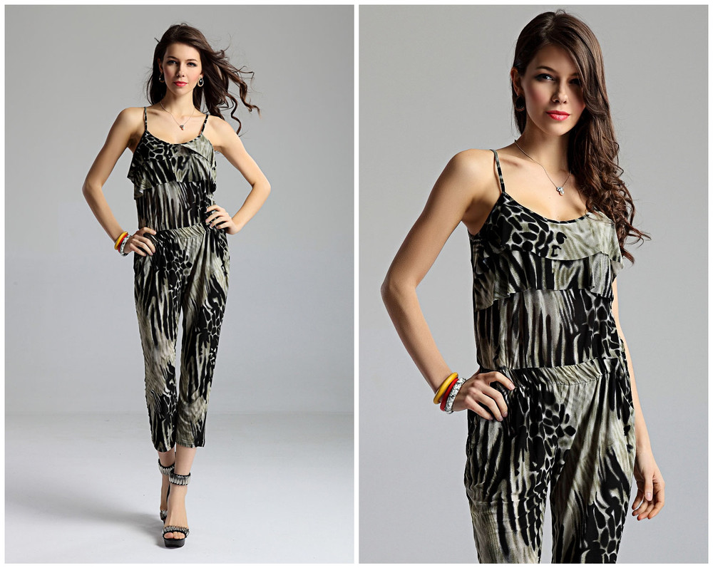 Korean Style Empire Elegant Lady Woman's Sexy Amy Green Flounce Jumpsuits Cat Suit Free Shipping