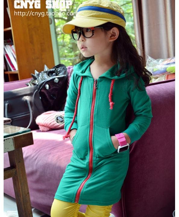 Korean style girl zipper long hoodies girl letter cartoon coat 5 sizes J-0161 A26 high quality