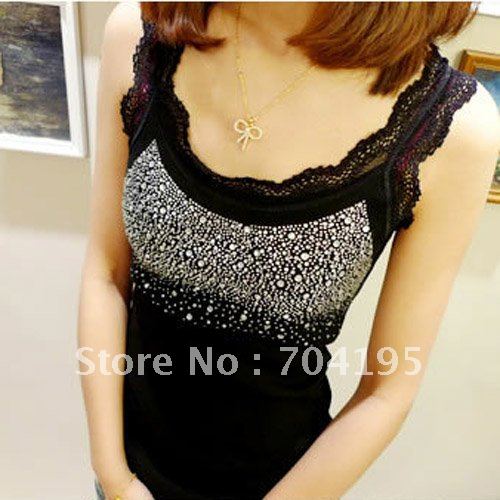 Korean Style hot sale  Diamond vest collar U vest top tank