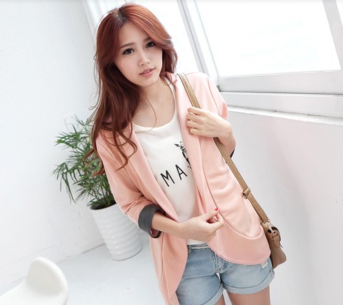 Korean Style Ladies Women New fashion elegant lapel color sleeve cotton suit jacket
