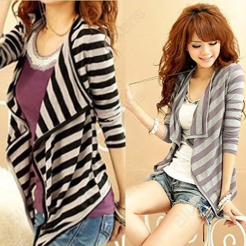 Korean Style Leisurely Irregular Stripe Casual Jacket Spring Autumn Coat Jacket
