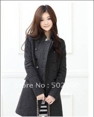 Korean Style Slim Stand Collar Double-breasted Beaver Wind Coat