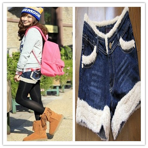 Korean Style Winter Denim Short Pants Feather edge Low Waist Plus Size Women Short Jean ABC