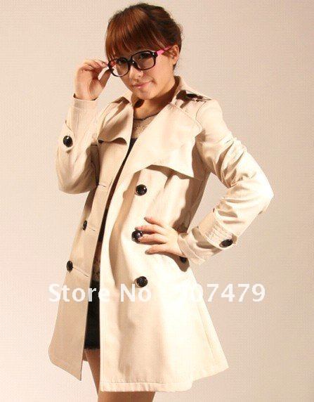 Korean Style Women Fashion Double-breasted Big Lapel Long Sleeve Cotton Blended Coat