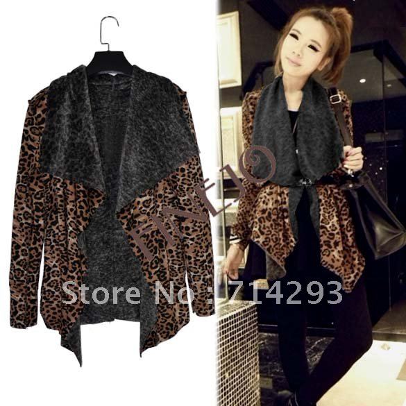 Korean Style Women's Fashion Long Sleeve irregular Leopard Jacket Coat outwear  free shipping 6495