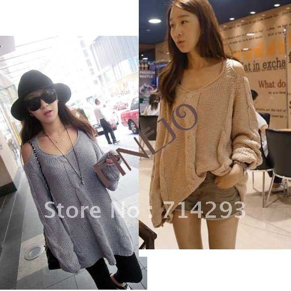 Korean Style Women's Sexy Hemp Flower Open Off Shoulder Crochet Loose Knitwear Knitted Sweater 3 colors free shipping 7797