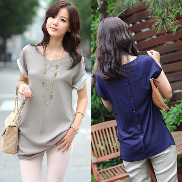 Korean Style Womens Short Sleeve Chiffon Cotton Casual Tops T-Shirt Blouse A1393