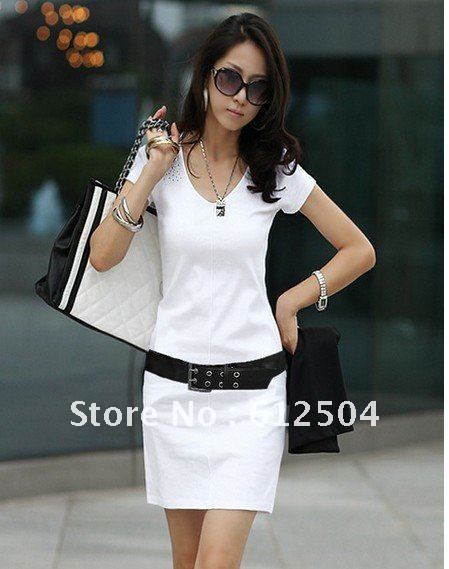 Korean summer fashion new ladies OL round neck short -sleeved dress sexy skirts Primer shirt