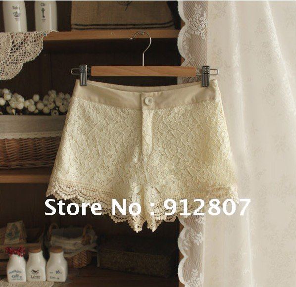 Korean summer pierced lace skirt trousers leisure all-match female lace embroidered shorts women