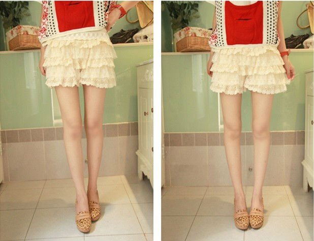 Korean sweet style lace shorts,cascading lace ruffles short pant,vintage beige/black/white color