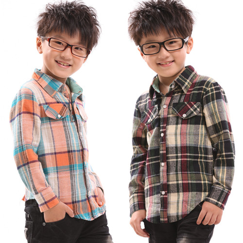 Korean version of the new children's cotton plaid velvet long-sleeved shirt 6E-5 plaid shirt