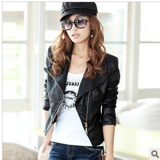 Korean version of the Slim motorcycle leather PU leather women short paragraph jacket 72