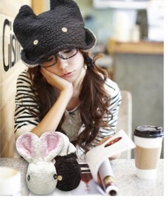 Korean version ,Rabbit shap hat , popular folding cap,Winter hat,Fashionable women  wool cap,1pcs,Free shipping. JHB-276