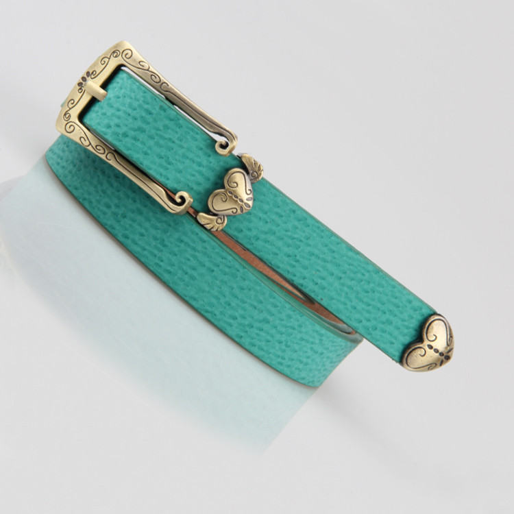 Korean vintage fine belts, heart bronze buckles, engraved pigskin fine leather belts, women's belts
