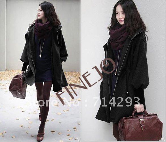 Korean Winter Women's long puff sleeve Coat hooded Trench outerwear With Hat free shipping 7561
