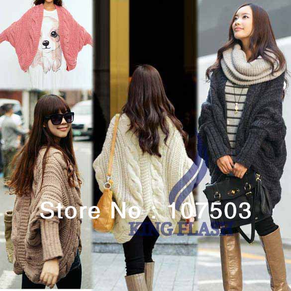 Korean Women's Batwing Long Sleeve Loose Knitting Sweater Cardigan Outerwear 4 Colors free shipping 7824