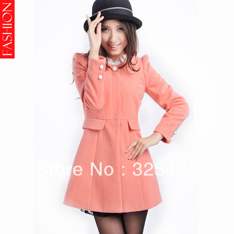 Korean women woolen outerwear medium-long women's breasted wool coat free shipping