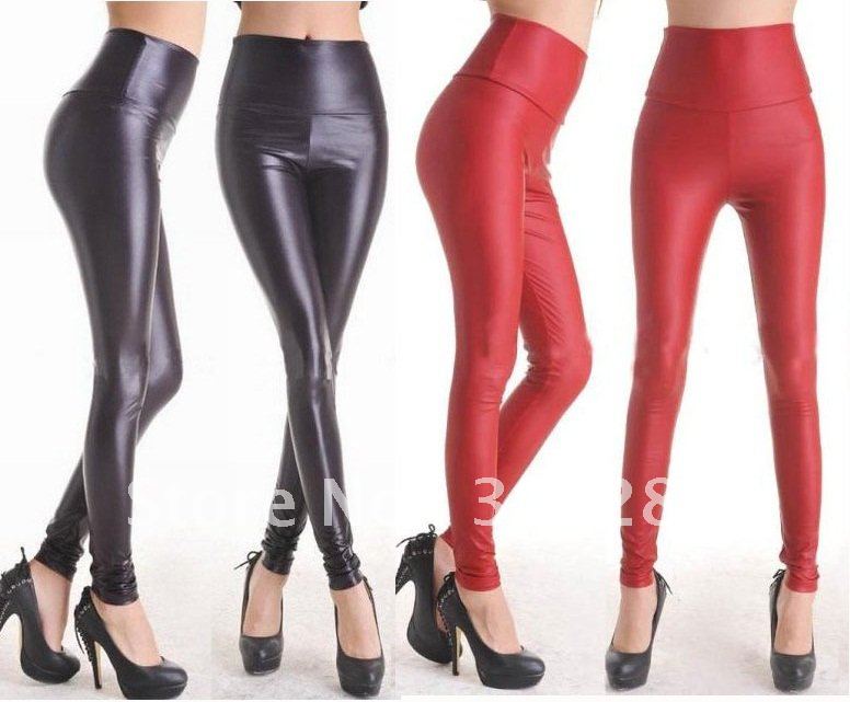 KU01 wholesale & retail New Women's Stretch High Waist Patent leather Tights Leggings Free shipping $5 off per $50 order