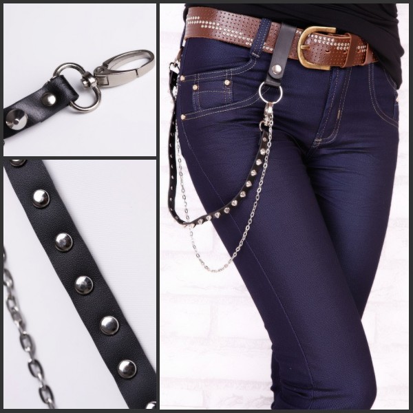 Kulian punk non-mainstream leather pants chain personalized metal belly chain leather hip-hop hiphop kulian