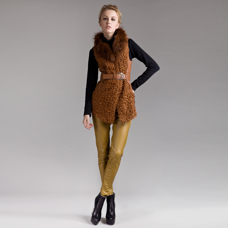 Kuyi fashion winter paragraph loose detachable fur collar berber fleece medium-long vest women's