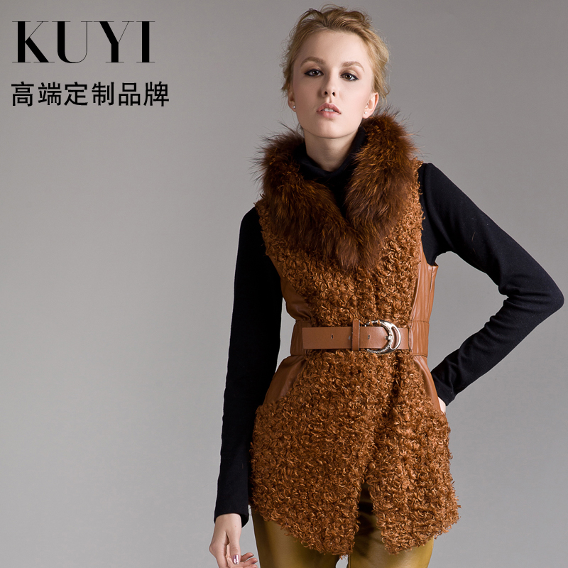 Kuyi fashion winter paragraph loose detachable fur collar berber fleece medium-long vest women's