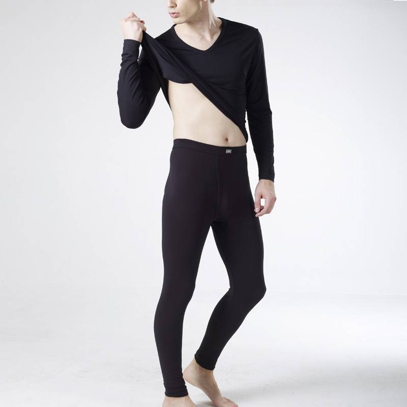 Kvf bamboo fibre long johns long johns men's underwear plus size Men V-neck thermal underwear set