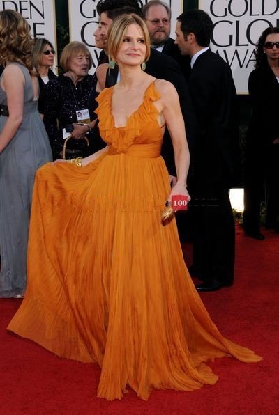 Kyra Sedgwick Orange Chiffon Evening Prom Gown Celebrity Dress Cheap Golden Globes 2011