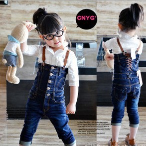 KZ-277,5 pcs/lot 2012 new arrive baby jeans korean style girl denim overalls size:100cm-140cm autumn kid trousers wholesale