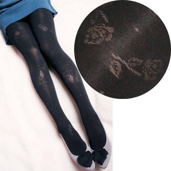L blueberry cherry wk2106 sexy cutout rose black thickening stockings intellectuality jacquard 85d