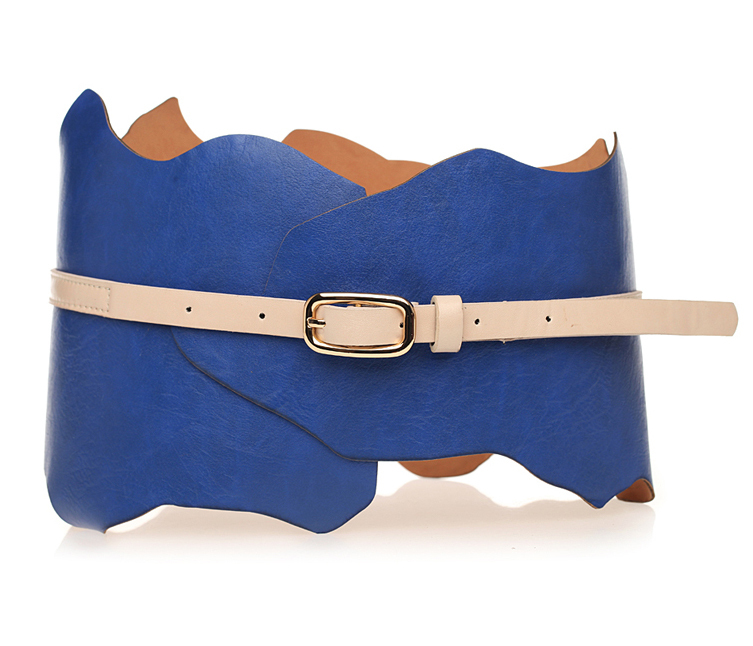 L circarc 2012 fashion women's corset ultra wide cummerbund blue black faux leather decoration wide belt