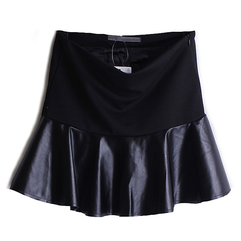 L-m 2012 new arrival Women upperwear fashion casual patchwork leather u cake bust skirt autumn and winter