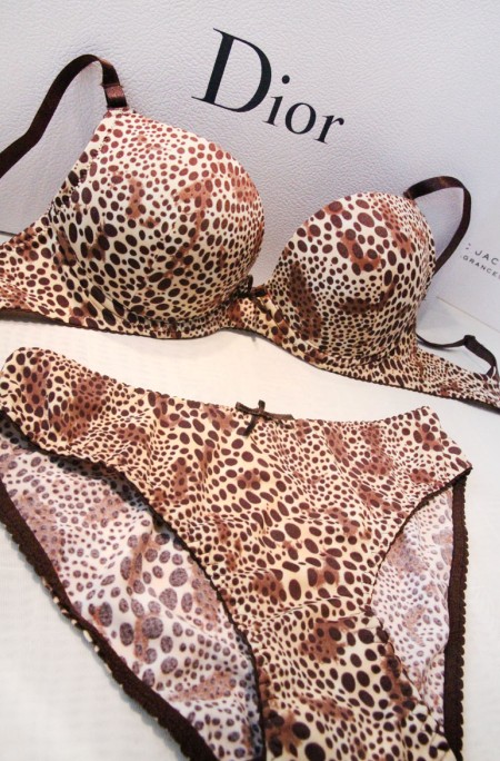 L thin thick push up sexy leopard print milk silk bra underwear set