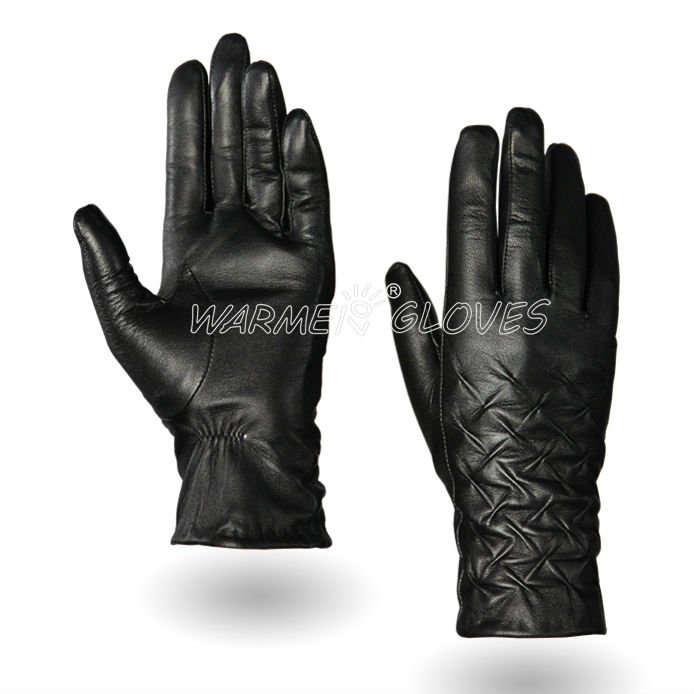 L016NQ 2012 Wholesale Free Shipping ladies BLACK Fashion leather gloves,winter mittens