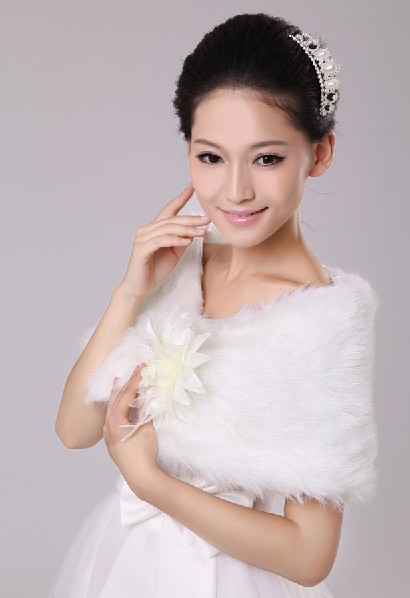 L02 New Fashion Lace Flower Faux Fur Wedding Bridal Wrap Shawl Stole Tippet Jacket Free Shipping