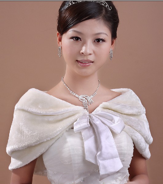 L03 New Fashion Silk Ribbon Butterfly Faux Fur Wedding Bridal Wrap Shawl Stole Tippet Jacket Free Shipping