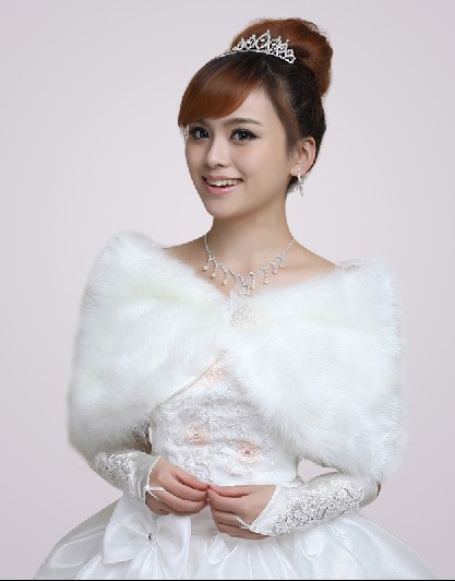 L04 New Fashion Pearls Button Faux Fur Wedding Bridal Wrap Shawl Stole Tippet Jacket Keep Warm in Winter Free Shipping