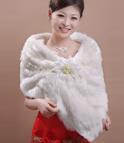 L05 New Fashion Lacework Flower Button Faux Fur Wedding Bridal Wrap Shawl Stole Tippet Jacket Keep Warm in Winter Free Shipping