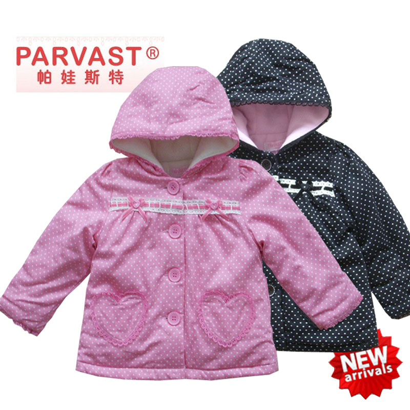 L051 casual dot female child with a hood fleece plus velvet outerwear trench 90 - 120