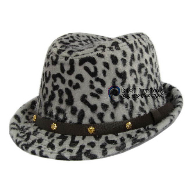 L075wa male millinery autumn and winter woolen vintage small fedoras fashion leopard print jazz hat