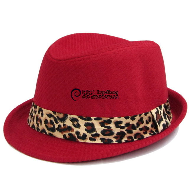 L079 male women's autumn and winter corduroy fashion small fedoras vintage leopard print jazz hat