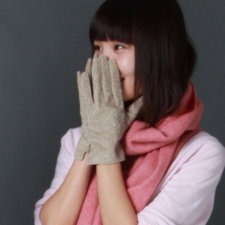 L10fd166 advanced quality pig suede leather leopard print thermal women's finger gloves