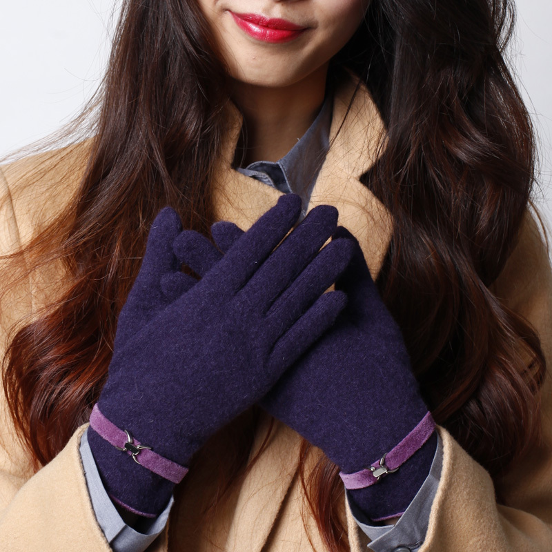 L10fd175 wool rabbit fur leather metal buckle decoration gentlewomen elegant finger gloves