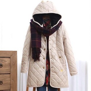 L40048 2012 women's fashion preppy style rhombus quilting slim medium-long with a hood wadded jacket m3