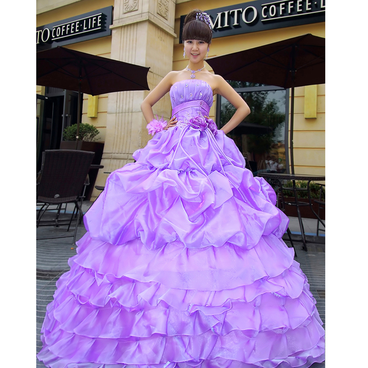 L5009 quality purple wedding dress layered dress princess formal dress clothes