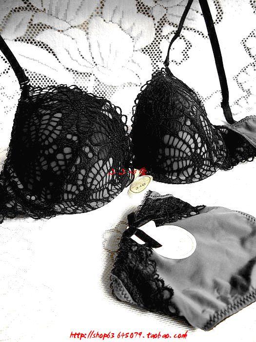 La enza Dark luxury gray sexy black lace underwear set bra set